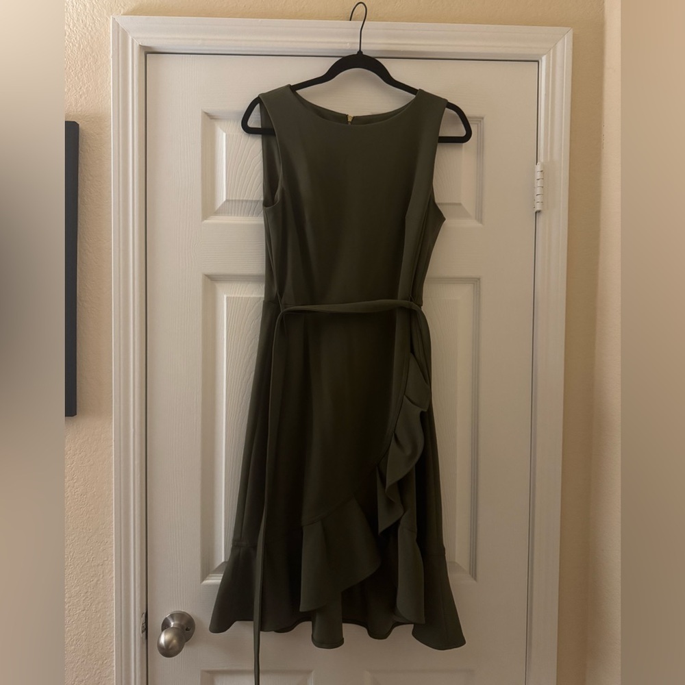 Calvin Klein Asymmetrical Olive Dress